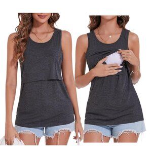 Nursing Breastfeeding Tank Top M Charcoal Gray